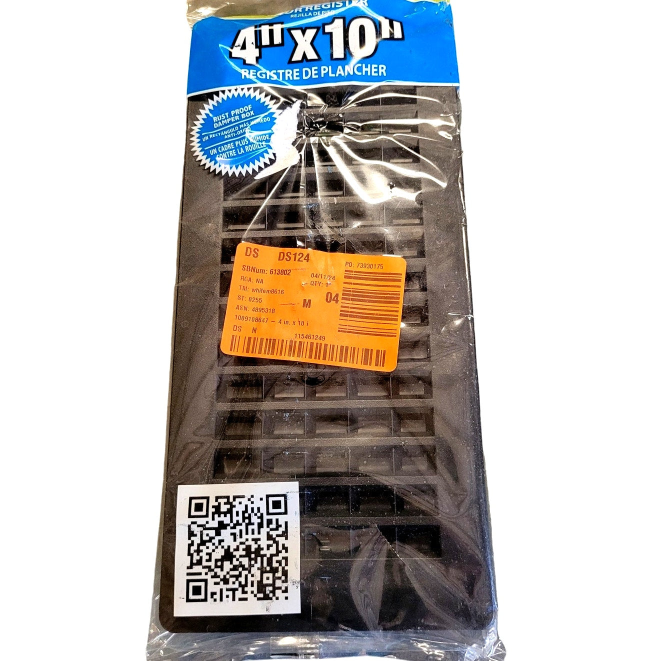 Decor Grates 4 in. x 10 in. Plastic Floor Register, Black, PL410-BLK