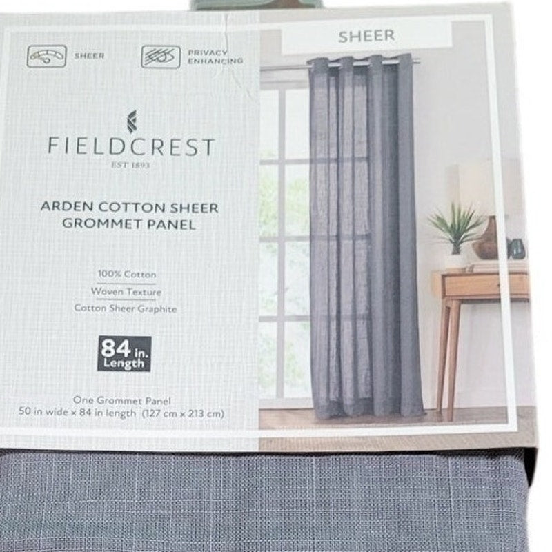 Fieldcrest Arden Solid Cotton Sheer Grommet Single Curtain Panel, Graphite 50x84