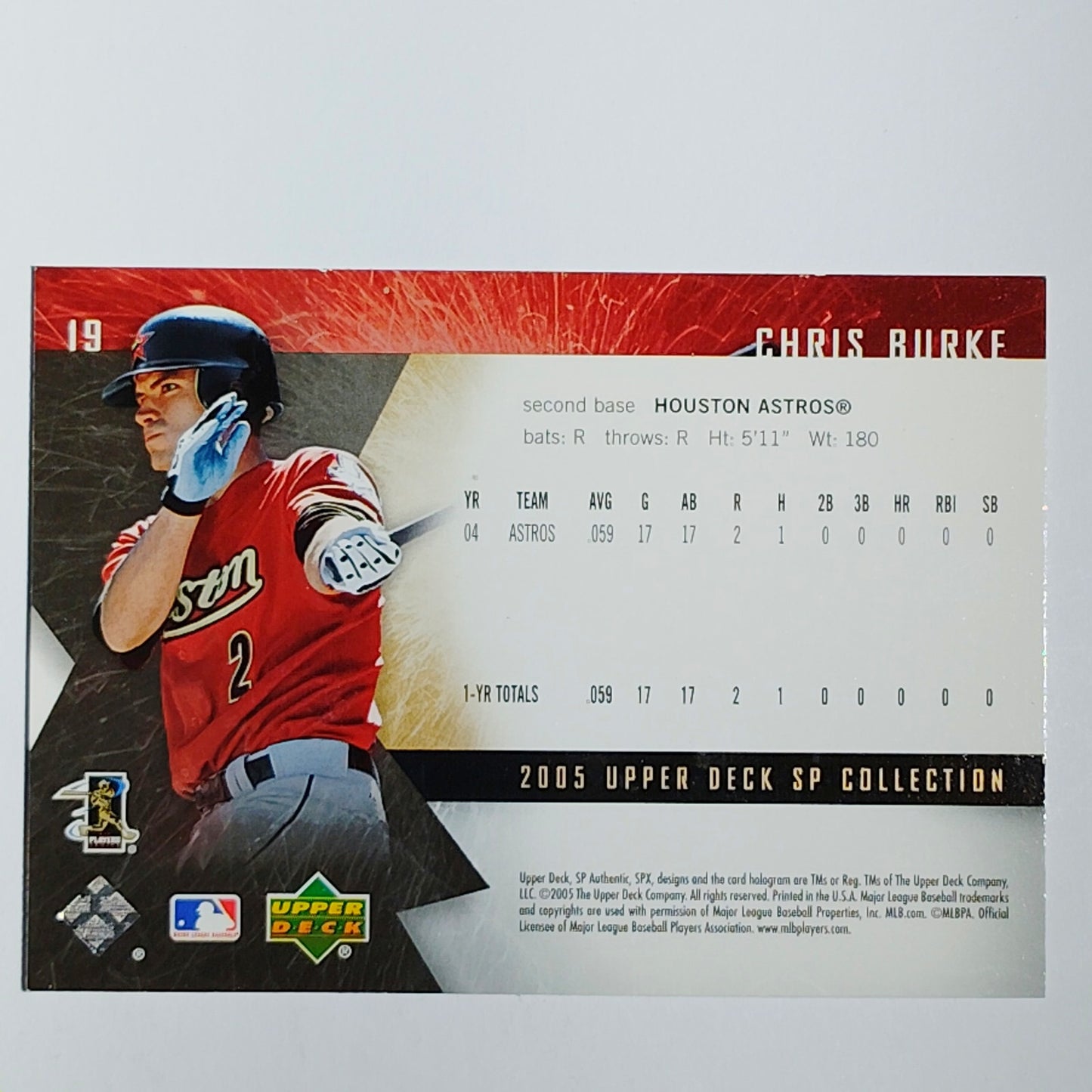 2005 Upper Deck SPx Chris Burke #19 Houston Astros Second Base Action Shot VG/EX