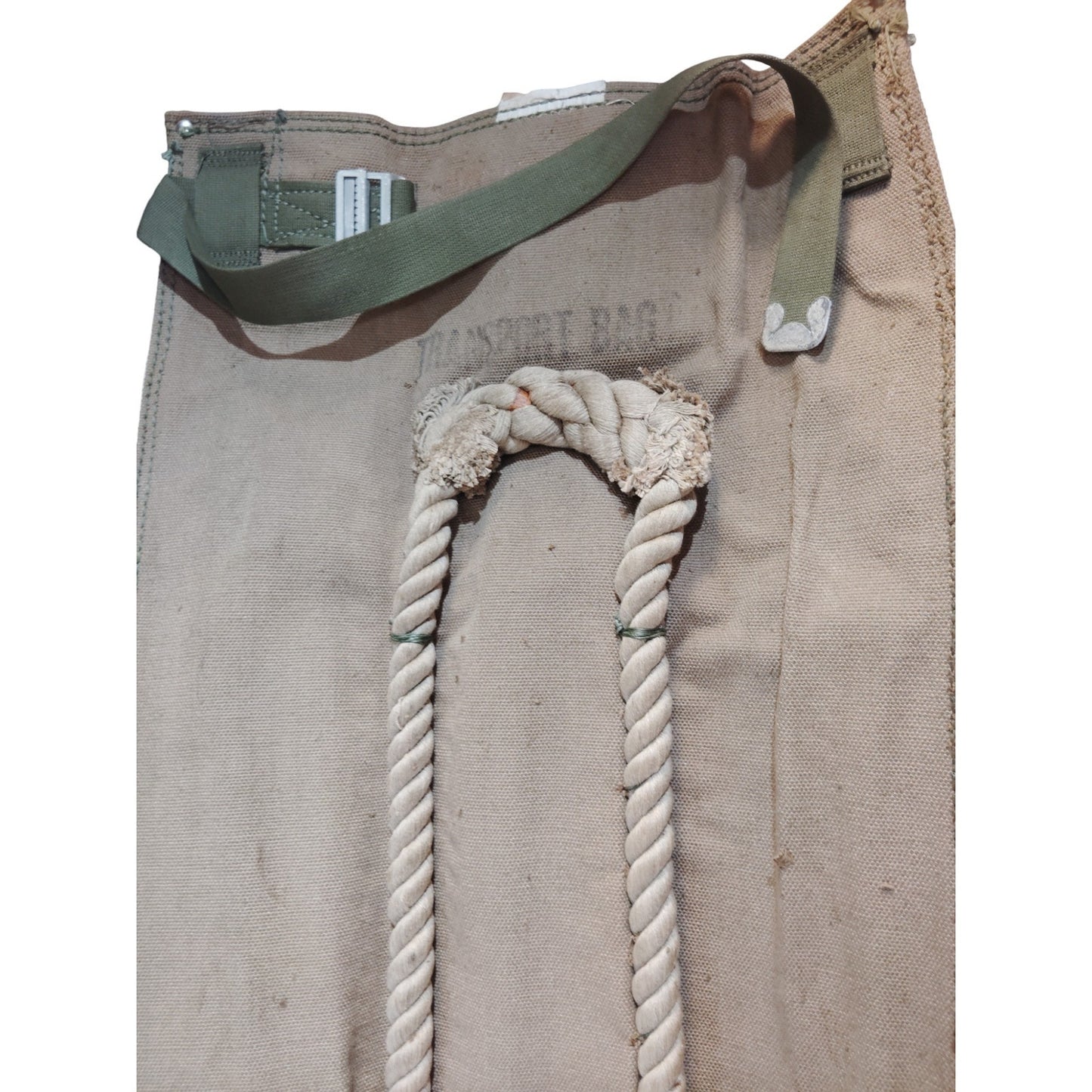 Vintage 1950's U.S. Army Canvas Transport Bag 17"x29" Rope Handle