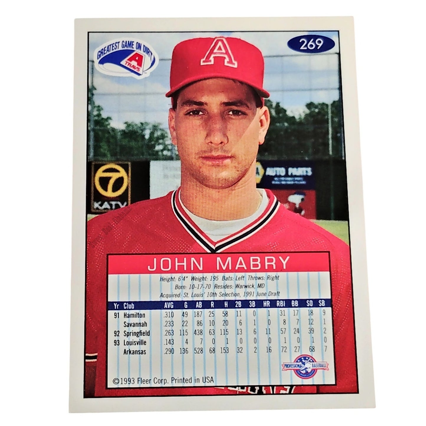 John Mabry, Arkansas Travs, #269, 93-94 Fleer Excel Minor Leagues