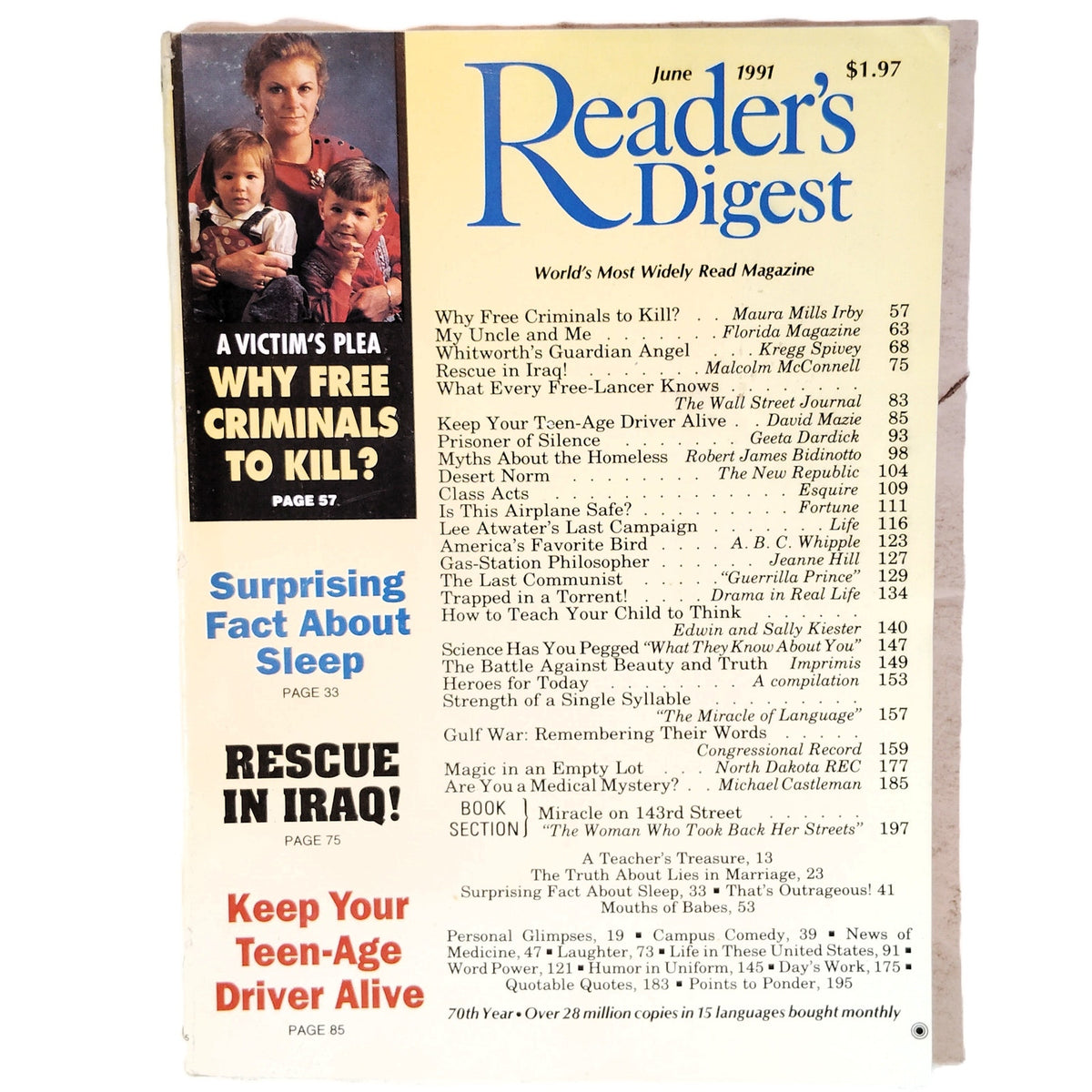 Reader's Digest June 1991 Vintage Magazine - Why Free Criminals to Kill?