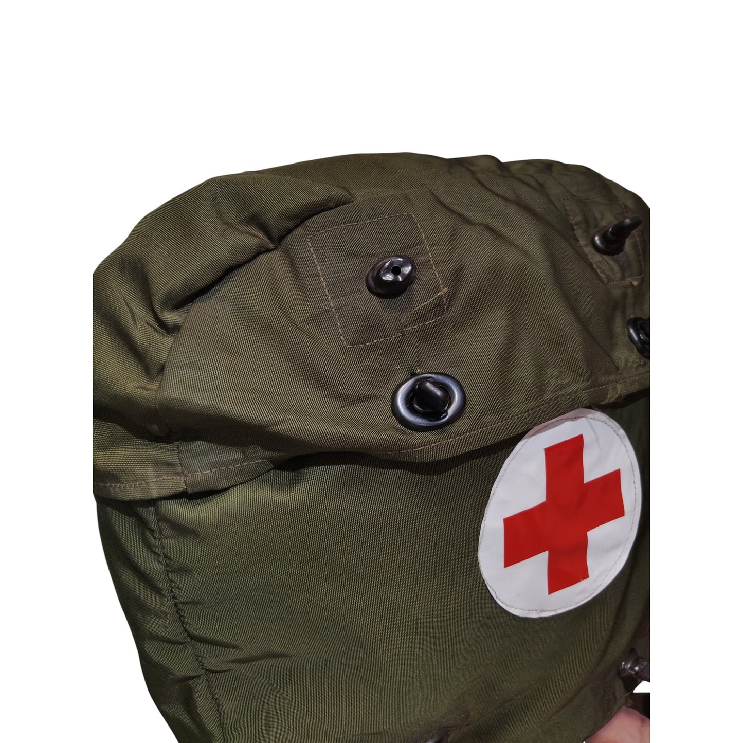 British WWII-Era Medic Bag, Green, Red Cross Emblem, Grommet Closure, EUC