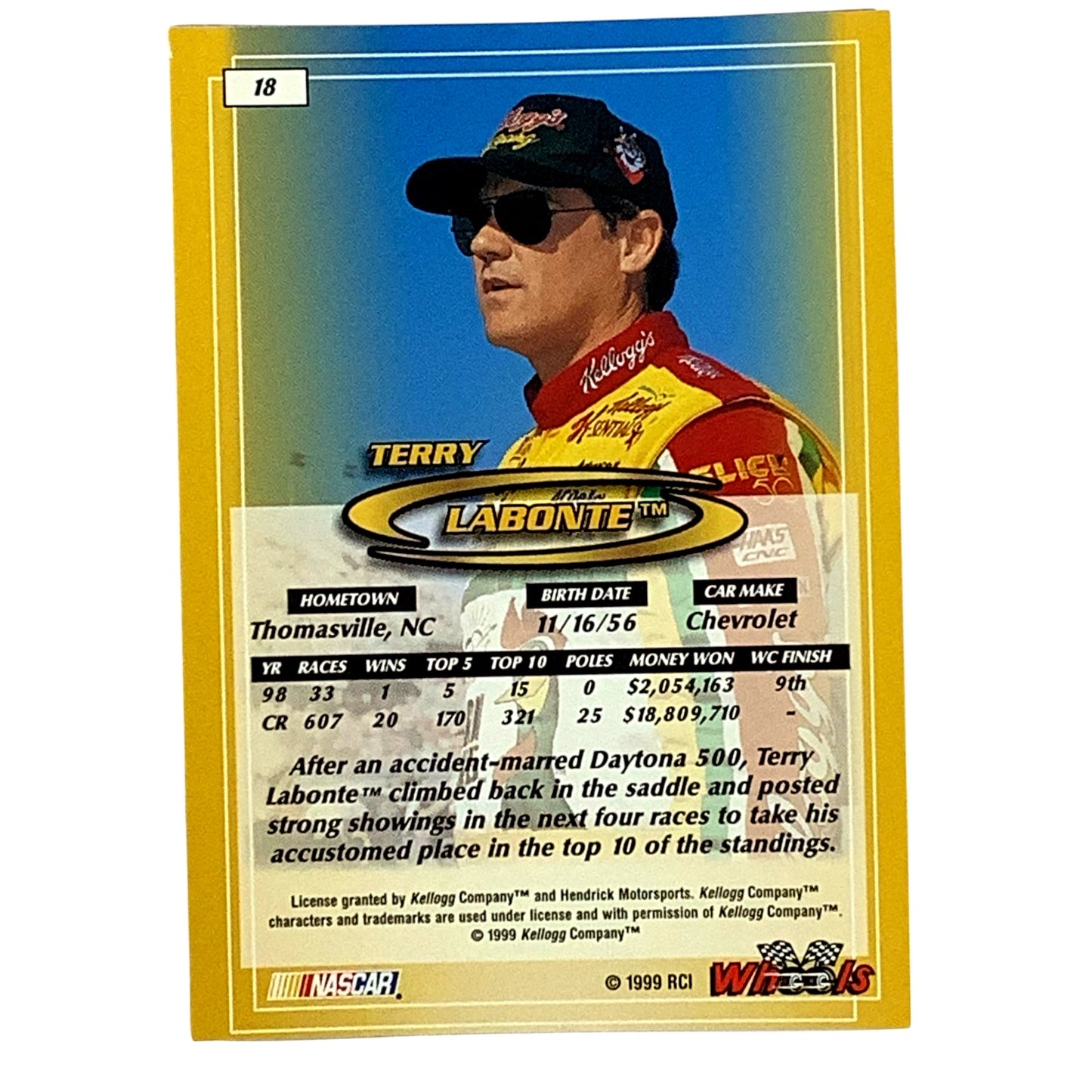 Terry Labonte, Kellogg's Corn Flakes, #18, 1999 Wheels NASCAR Winston Cup, NM+