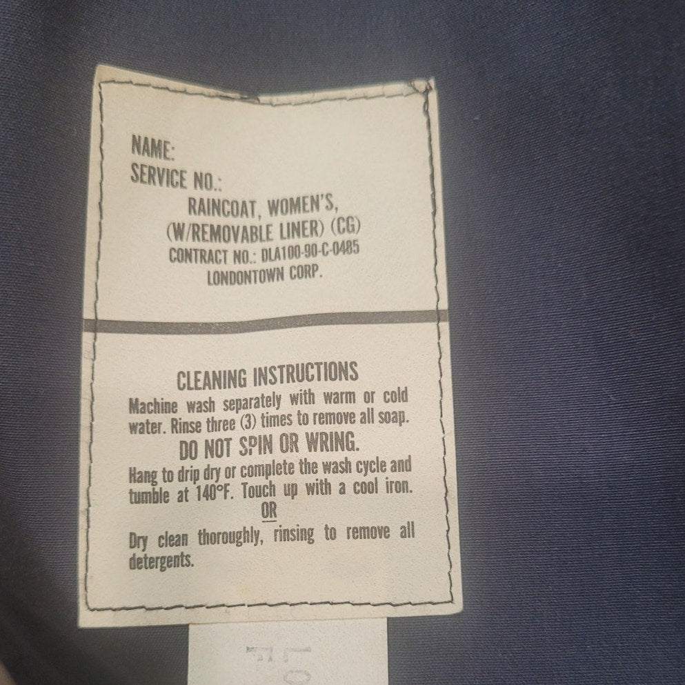 Vintage U.S. Navy Women’s Raincoat, Size 14R, Blue Poplin, Double-Breasted w/ Belt & Removable Liner