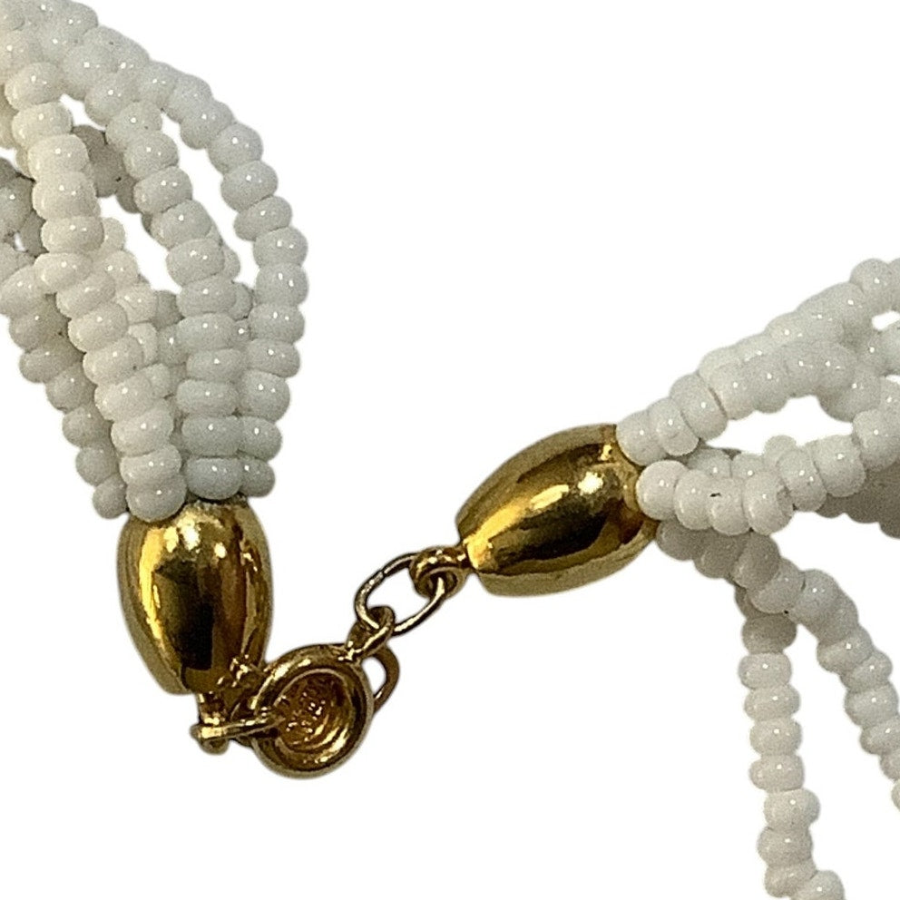 Trifari Vintage 70's 8-Strand Glass Seed Bead 16" Necklace, Gold-Tone Ends/Clasp