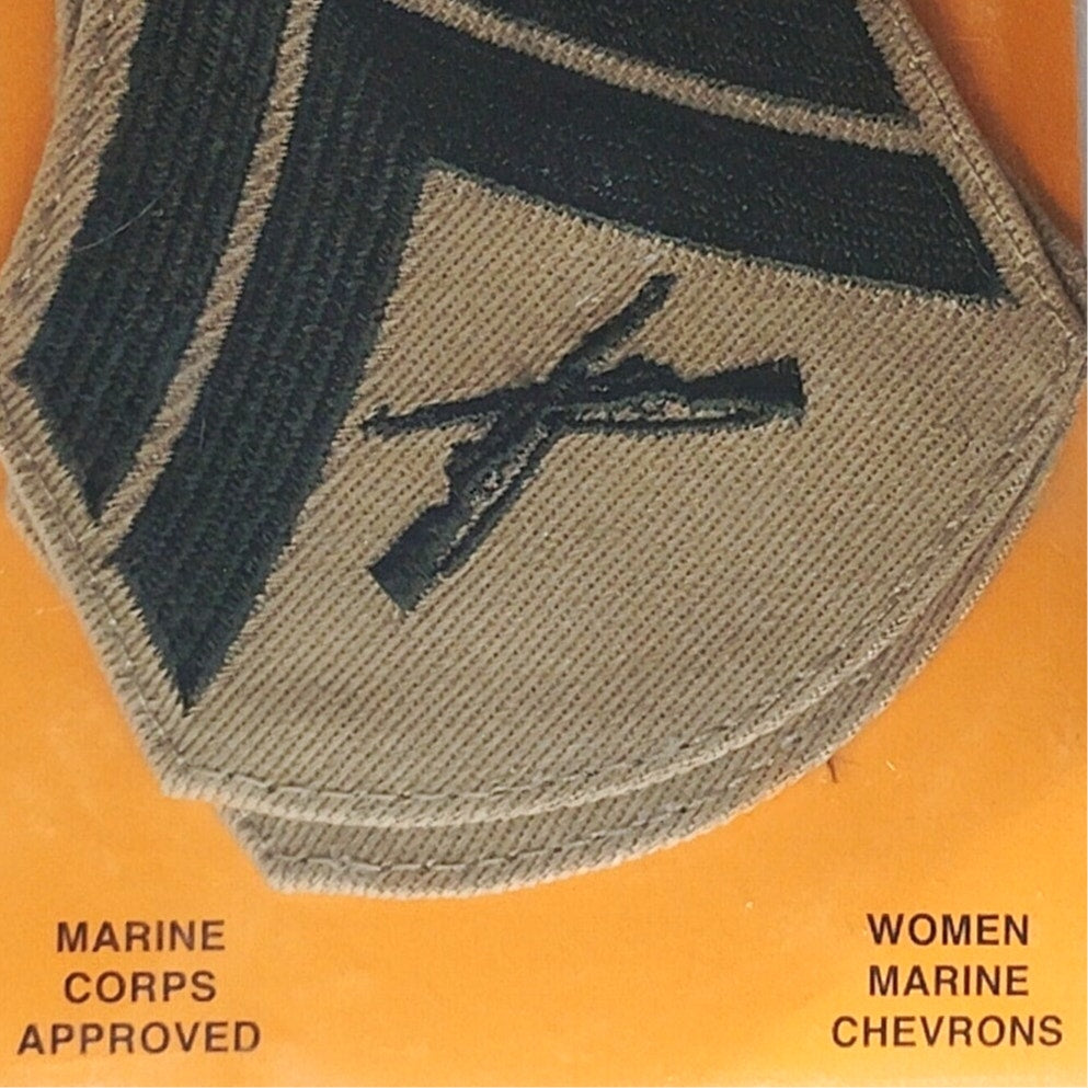 USMC Corporal E‑4 Chevrons Women’s Green/Khaki 3‑1/2" × 2‑3/4" Pair
