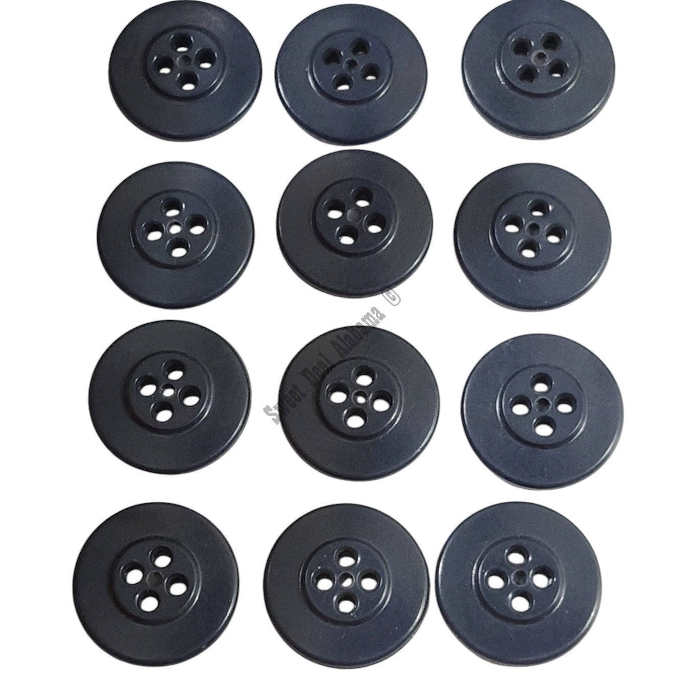 12 Dark Blue U.S. Navy 4-Hole Coat Buttons, 13/16"D, 32 Ligne, 1 Dz., Plastic