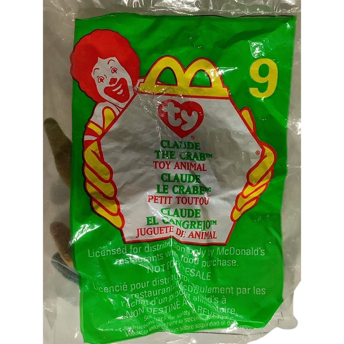 TY Teenie Beanie Babies - Claude the Crab, McDonald's 1999 Happy Meal Toy, NIP