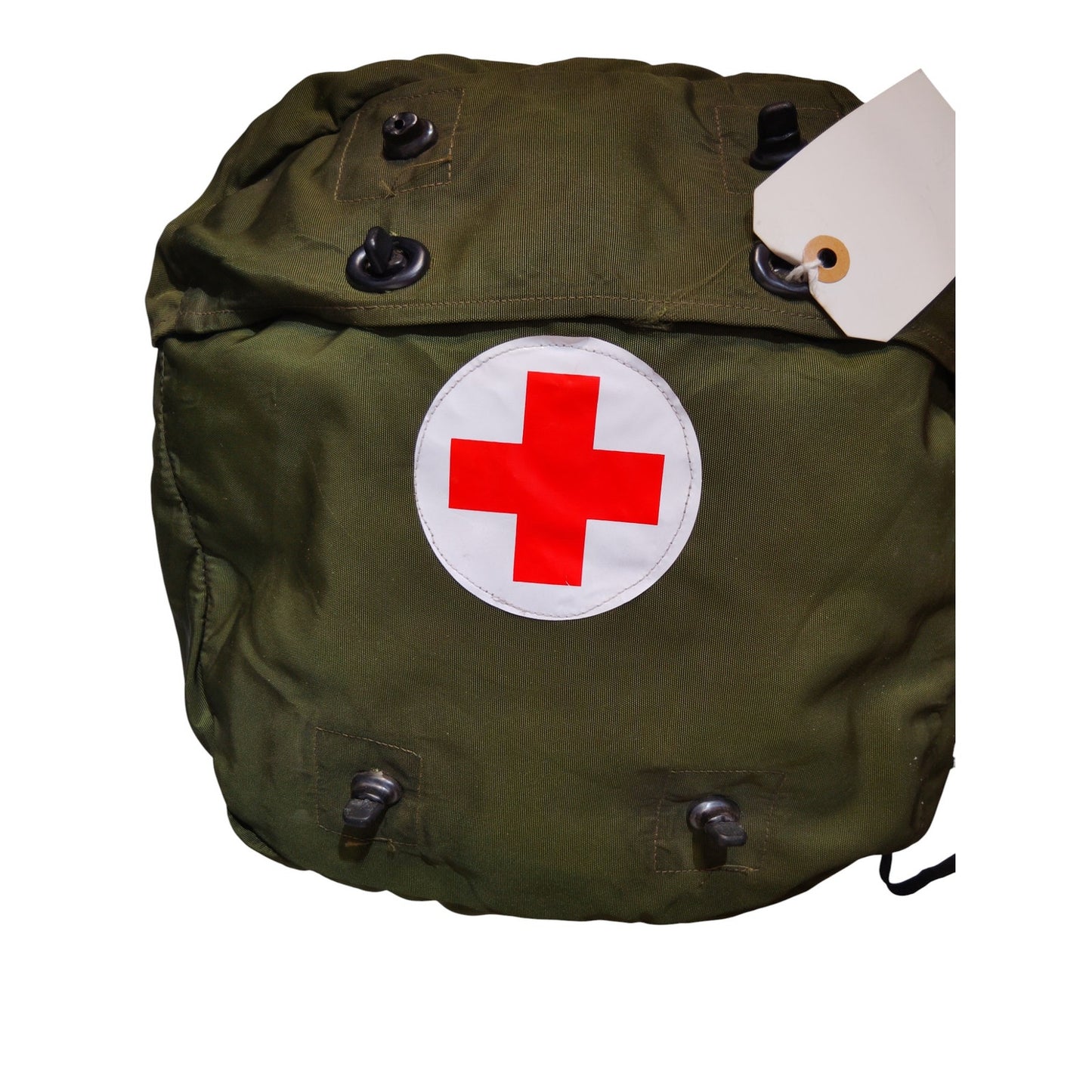 British WWII-Era Medic Bag, Green, Red Cross Emblem, Grommet Closure, EUC