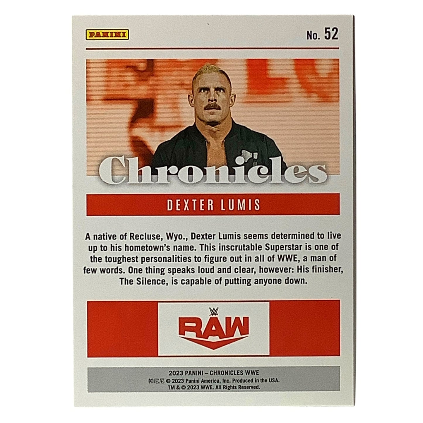 Dexter Lumis, WWE, Card 52, 2023 Panini - Chronicles WWE Collectors Card, NM+