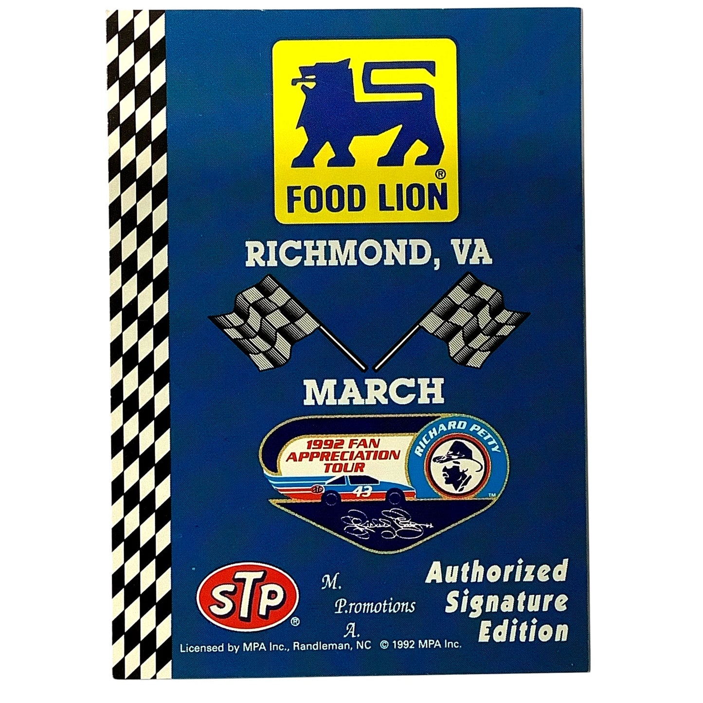1992 Richard Petty Fan Appreciation, Color Code Checklist, Food Lion MPA Card #9