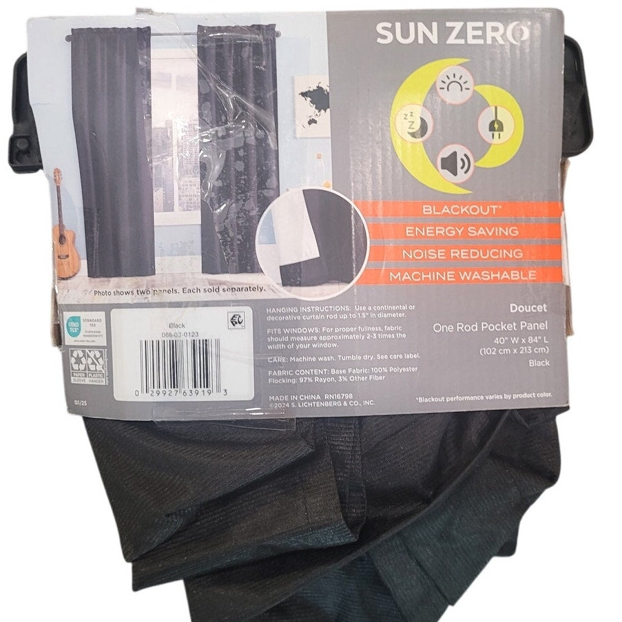 Sun Zero Doucet Thermal Blackout Curtain Panel 40"x84" Black – Energy Efficient, Noise Reducing