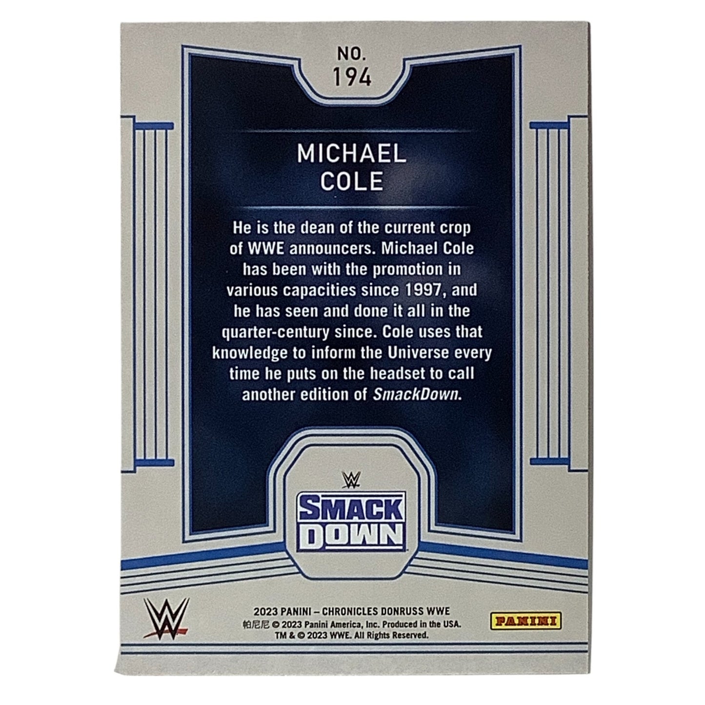 Michael Cole, Voice of the Ring, Card 194, 2023 Panini -Chronicles WWE, NM+