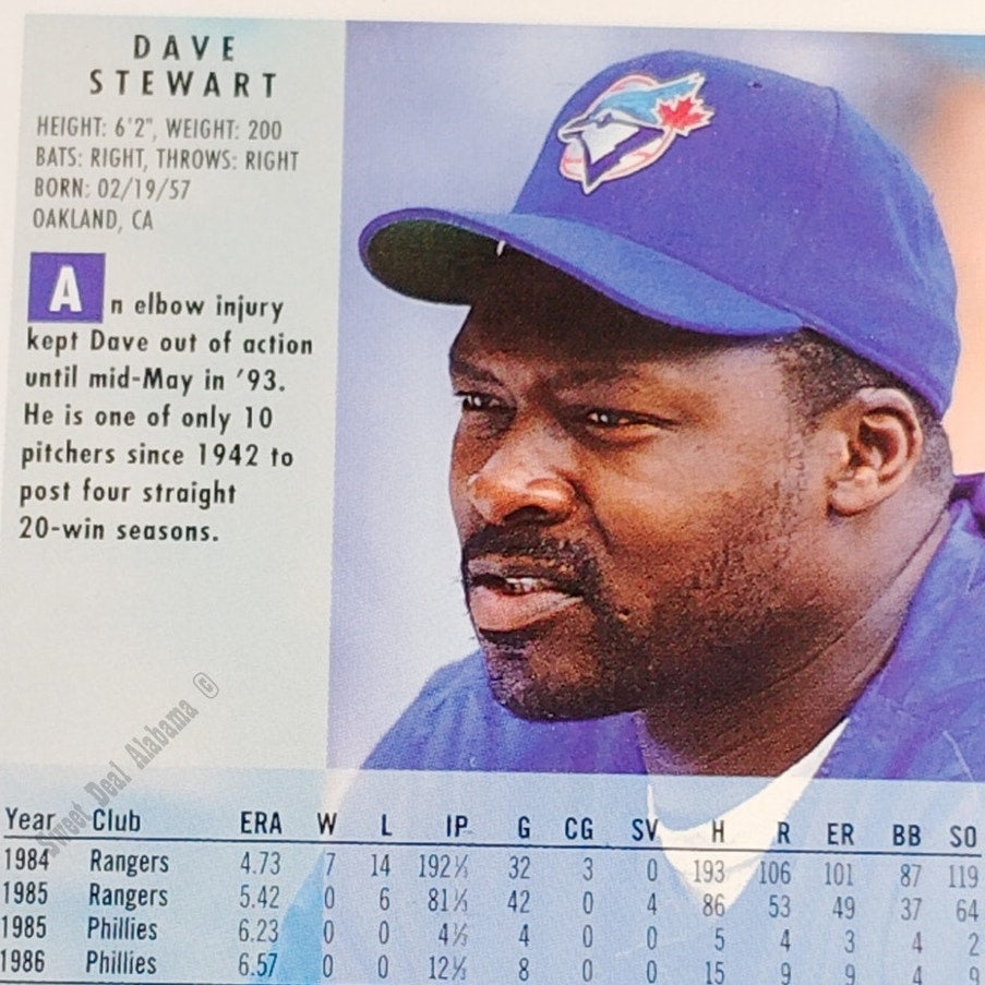 Dave Stewart, Toronto Blue Jays, #343, 1994 Fleer Baseball Collector's Card