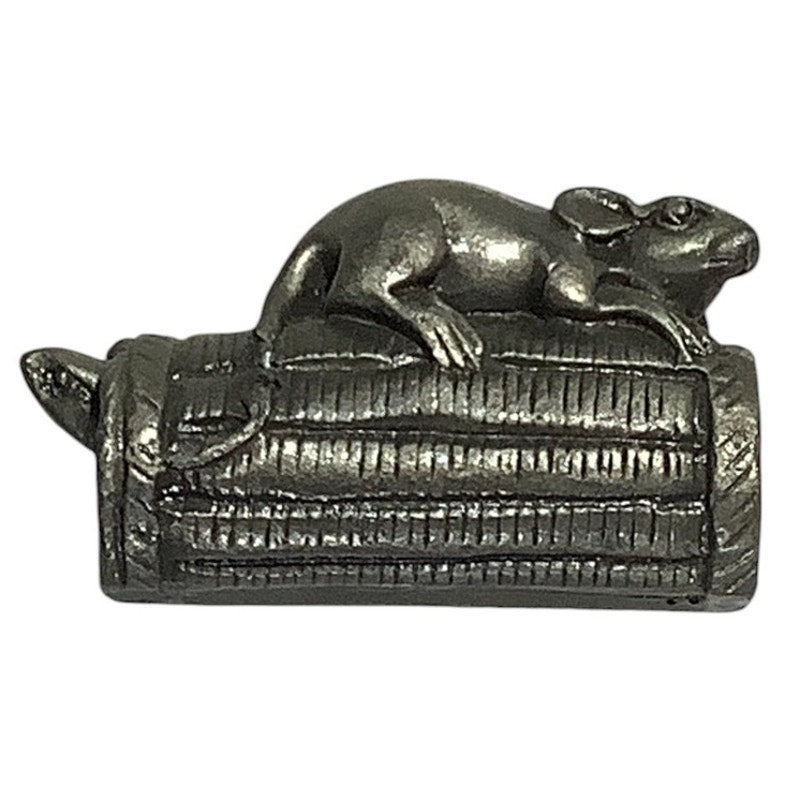 Vintage Mice in/on a Barrell Pewter Figure, 2"W X 1"H