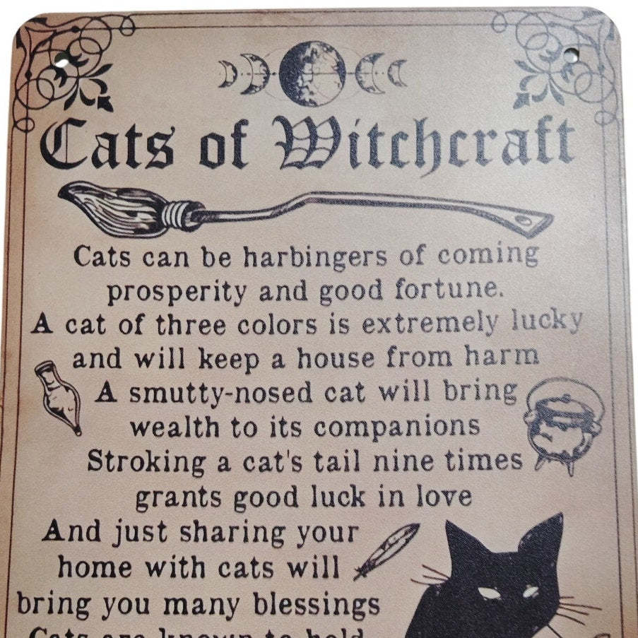Cats of Witchcraft Retro Tin Sign – 12x8 Poster – Occult Lore & Black Cat Symbolism for Wiccan Decor
