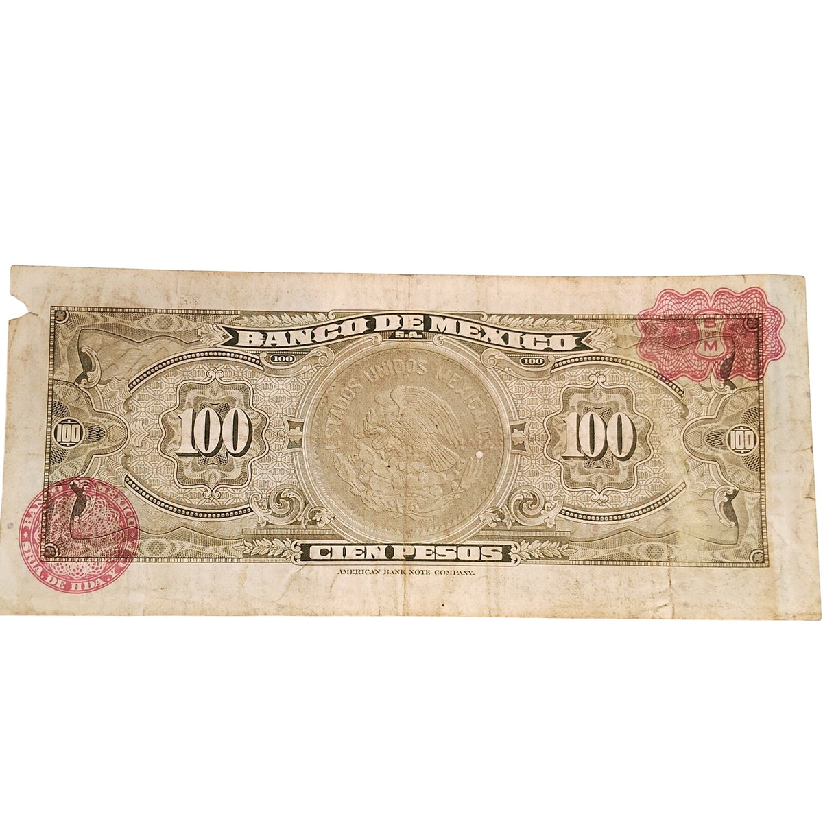 1972 Mexico 100 Pesos Banknote Miguel Hidalgo Serie BLS Circulated P-61h