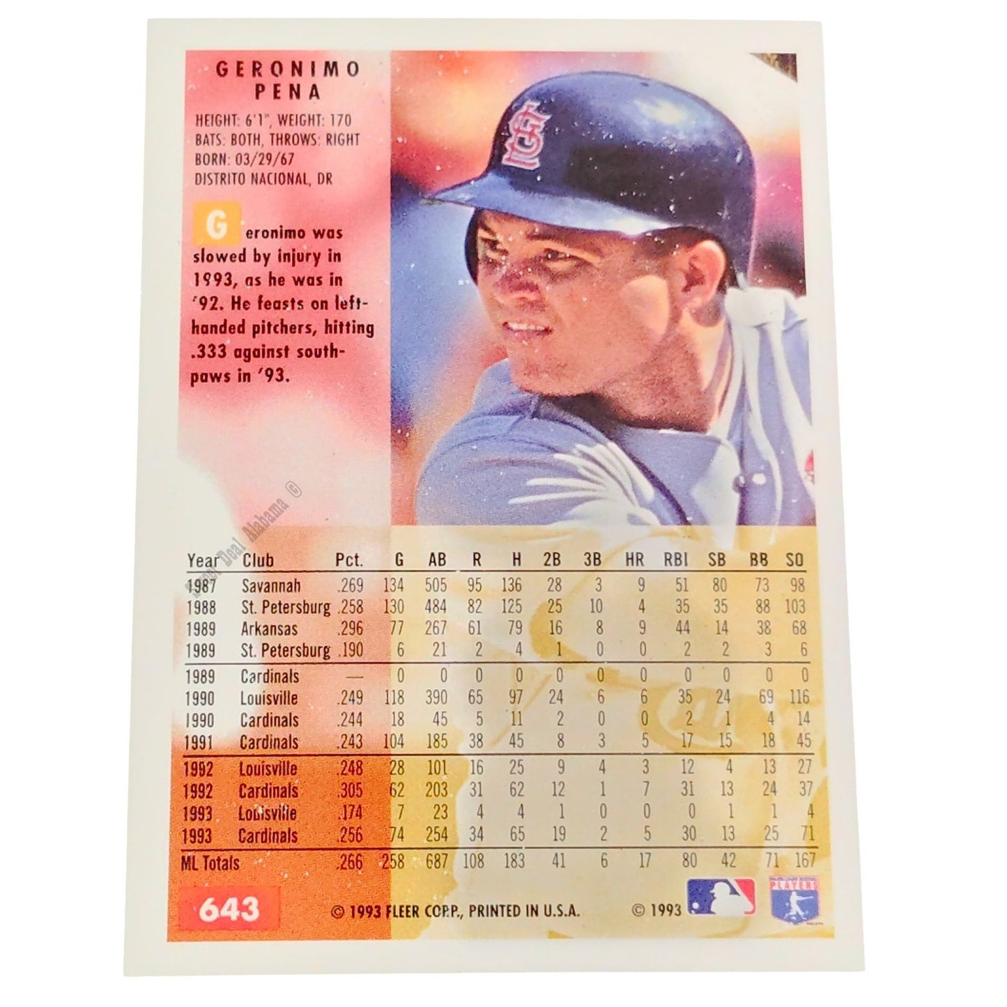 Geronimo Pena, St. Louis Cardinals, #643, 1994 Fleer Baseball Collector's Card