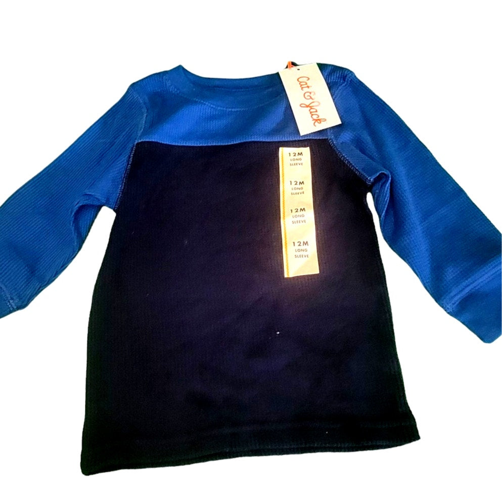 Toddler Boys' Long Sleeve Thermal Shirt - Cat & Jack™ Navy Blue 12M