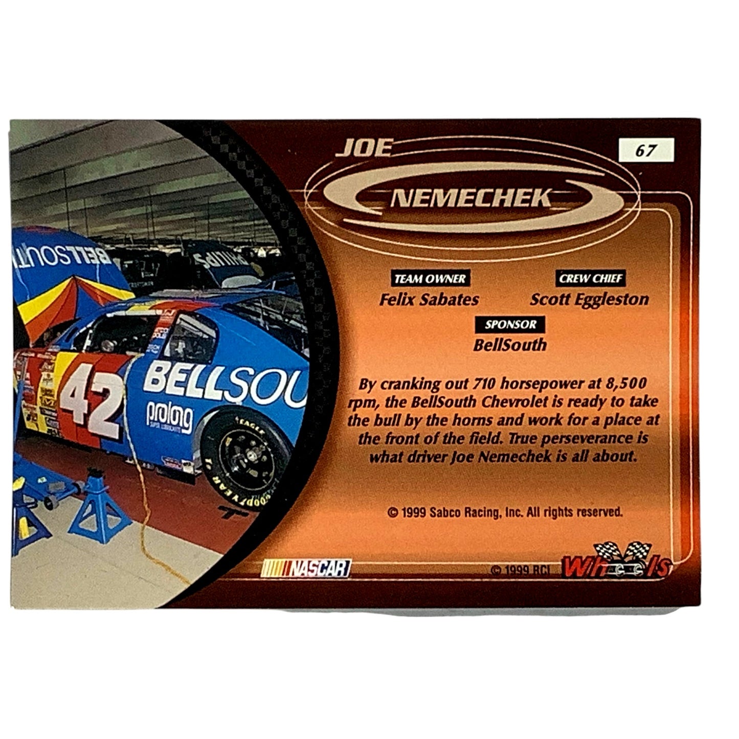 Joe Nemechek #42 BellSouth Monte Carlo, 1999 Wheels #67 NASCAR Winston Cup, NM+