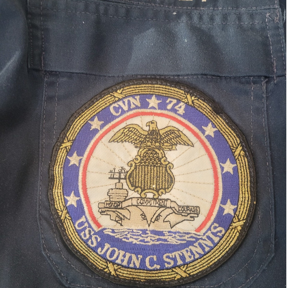 Navy Utility Coverall 48R USS John C. Stennis CVN-74 PO3 & Warfare Insignia