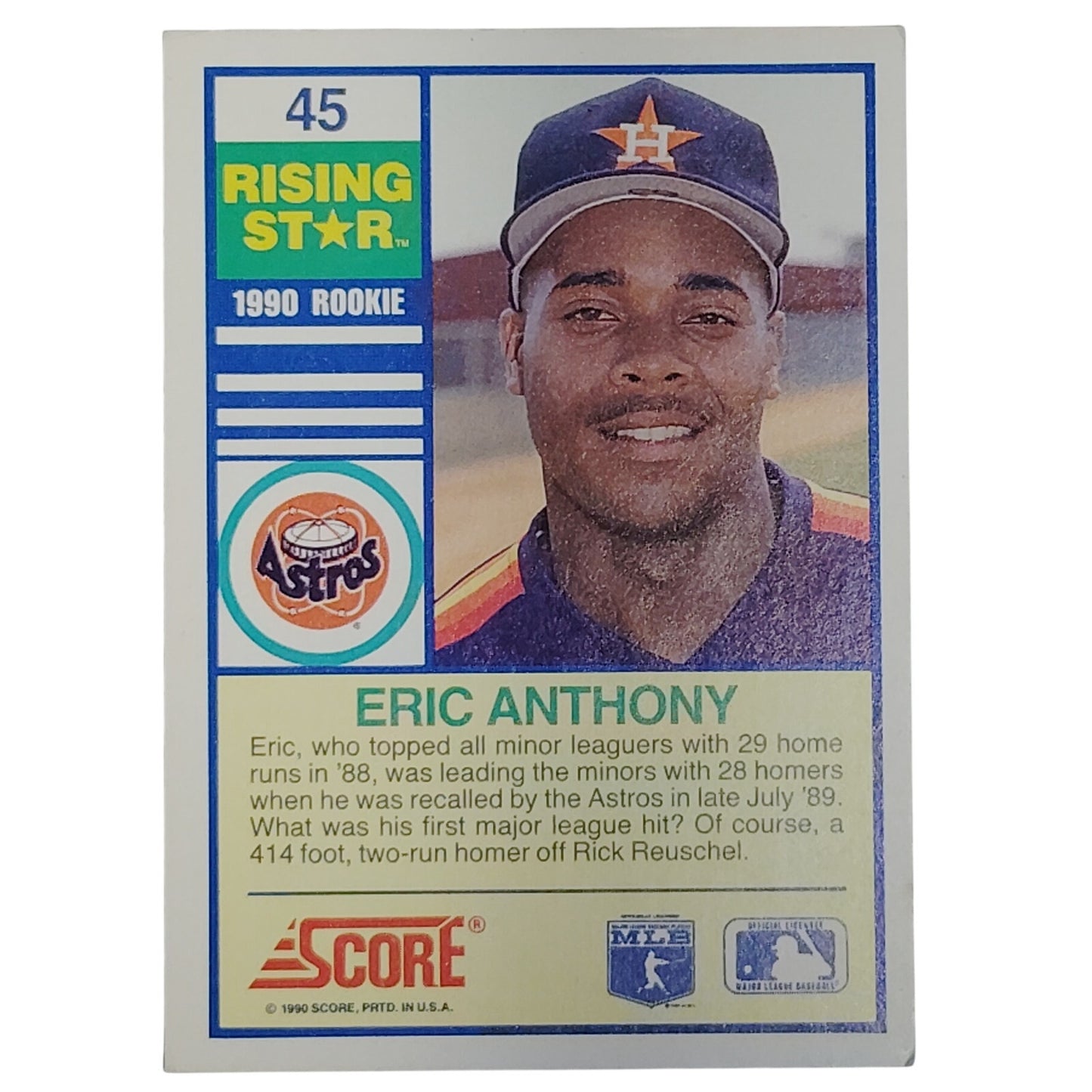 1990 Score Rising Stars Eric Anthony Card #45 Houston Astros OF VG/EX