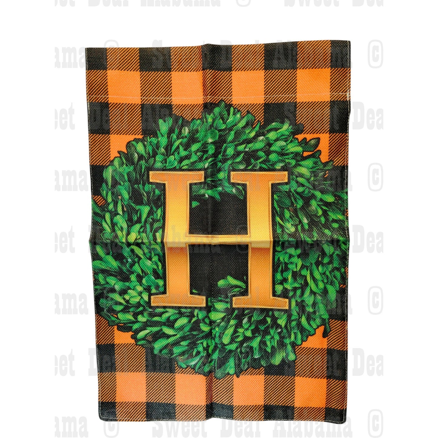 Fall Boxwood Wreath Monogram Letter H Garden Flag 12x18 Inch Double Sided