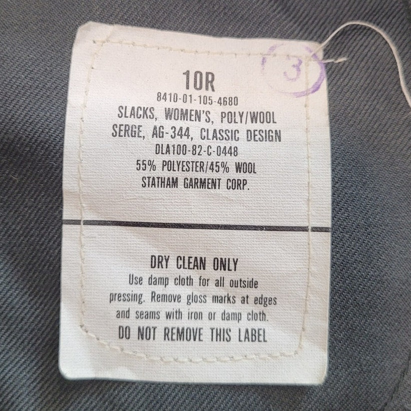 Vintage 1982 US Army Women’s Dress Slacks - Size 10R - AG-344 - Poly/Wool Blend