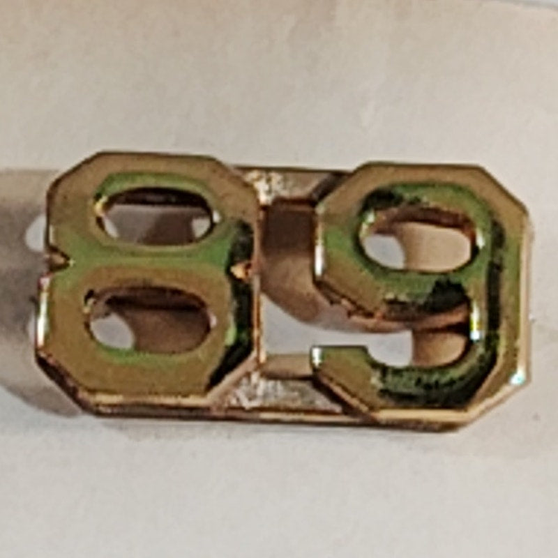 Early/Mid 1900s Brass C-Clasp "89" Collar Devices 3/8"H Hat / Lapel Pins Set