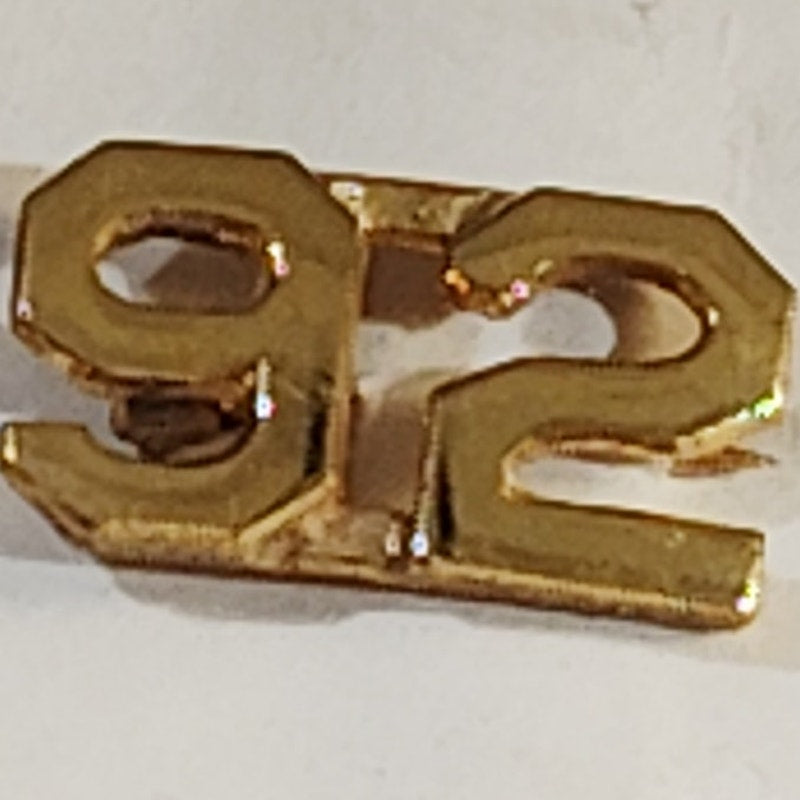 Early/Mid 1900s Brass C-Clasp "92" Collar Device 3/8"H Hat / Lapel Pin