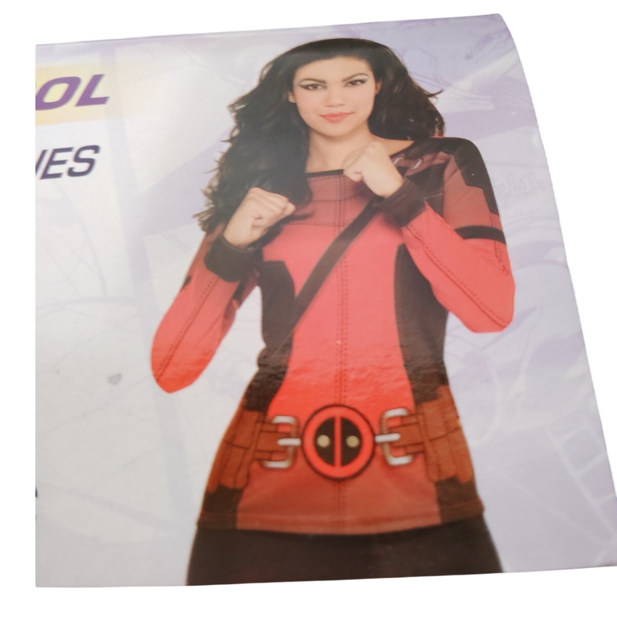 Women’s Deadpool Long-Sleeve Shirt Costume S/M (Up to Size 8), Red/Black