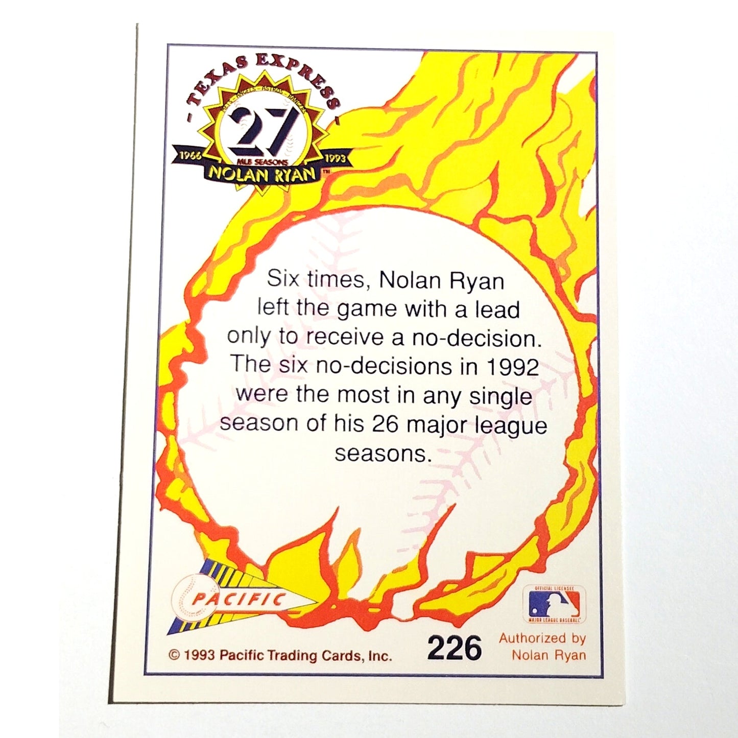 1993 Pacific Texas Express Nolan Ryan #226 Texas Rangers Pitcher Baseball Card NM
