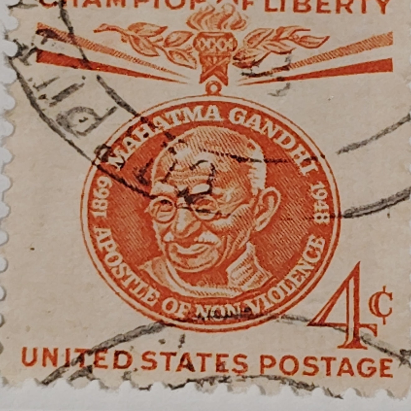 1961 Scott #1173 – 4¢ Mahatma Gandhi / Champions of Liberty – Canceled