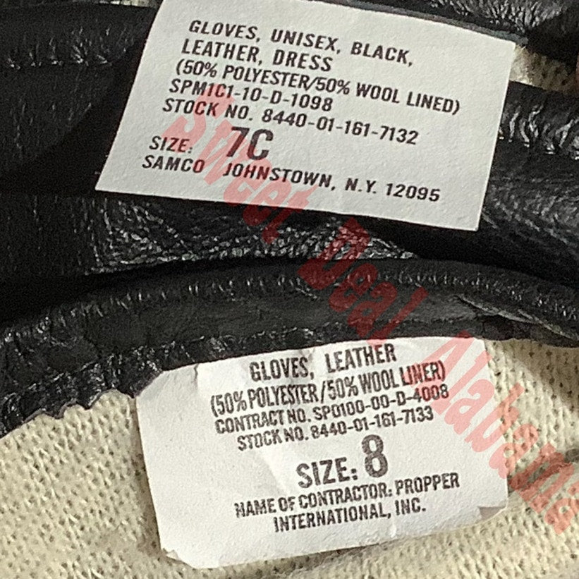 Black Leather Dress Uniform Gloves, Size 7C/8 (Medium)