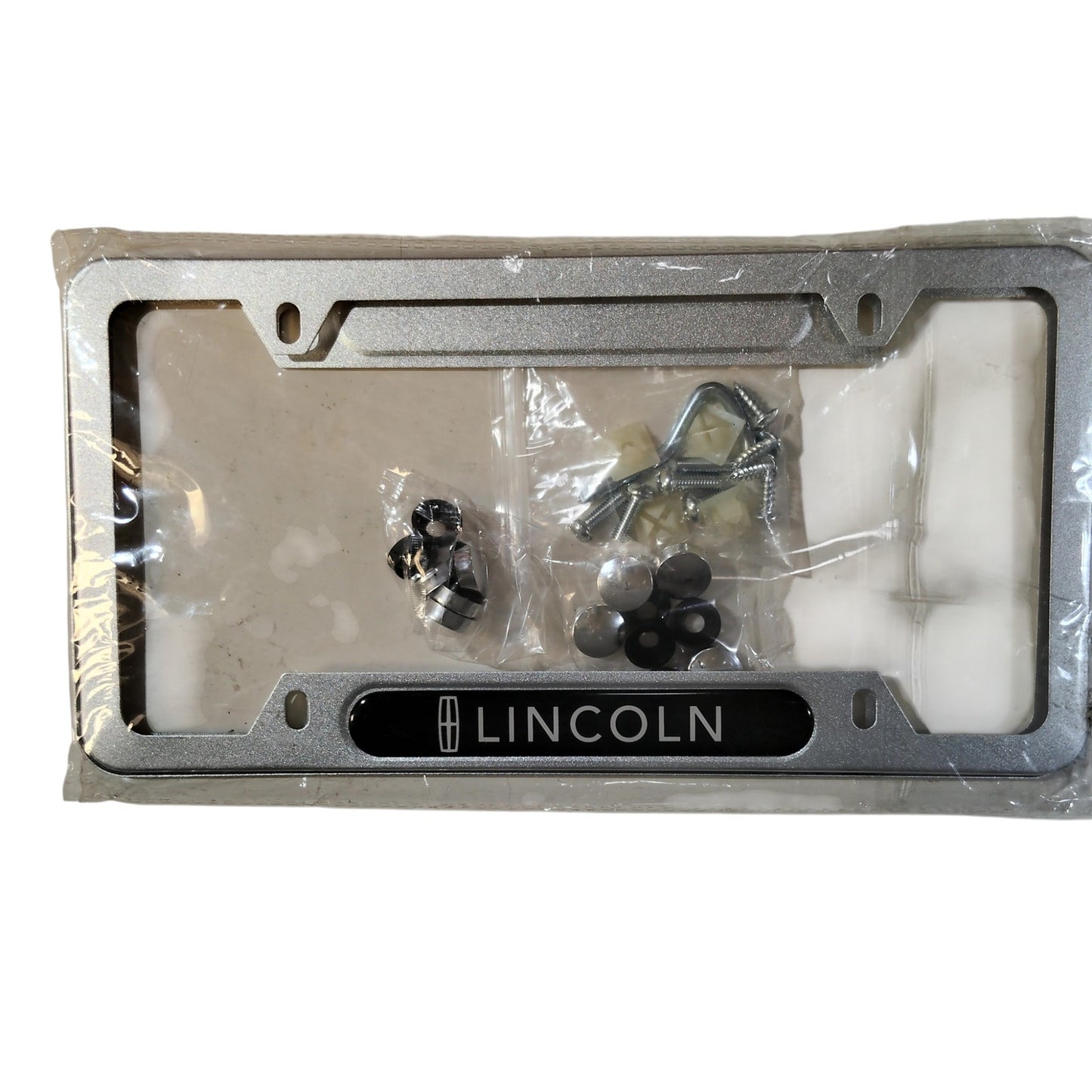 OEM Style License Plate Frames for Lincoln Front & Rear, Standard 6x12 – Silver with Black Insert