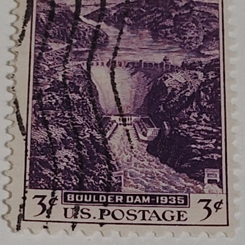 1935 3¢ Boulder Dam Stamp, Hoover Dam, Scott #774 Canceled, Purple, Rotary Print