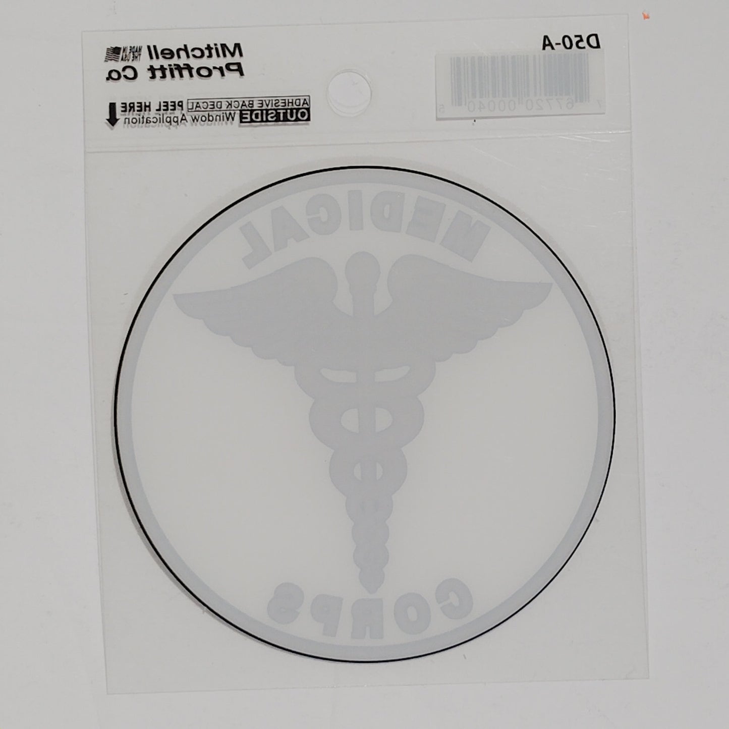 Medical Corps Decal – 4" x 4" Vinyl – Clear Background – Caduceus Emblem – D50‑A