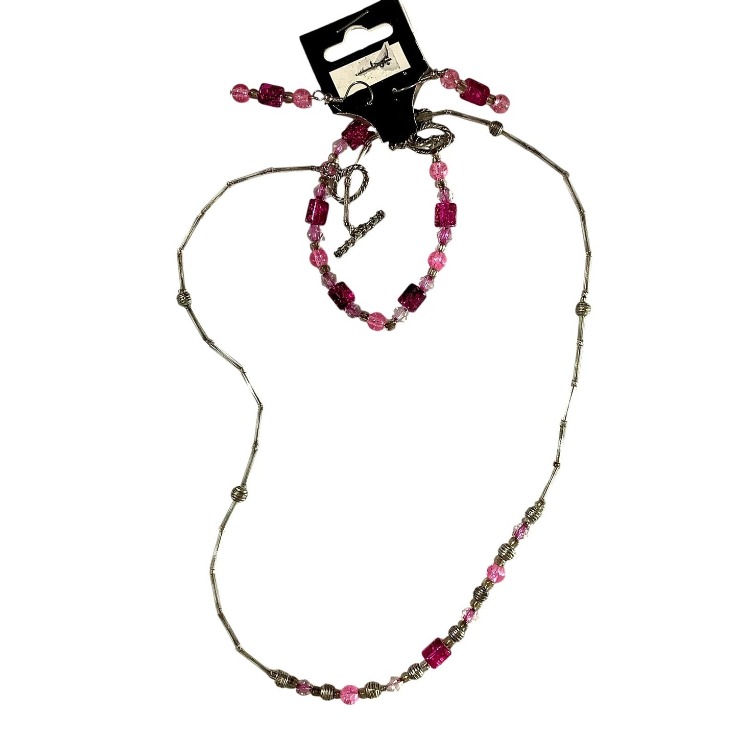 Metal and Acrylic Pink/Purple/Silver/Clear Beads- Necklace, Earring and Bracelet
