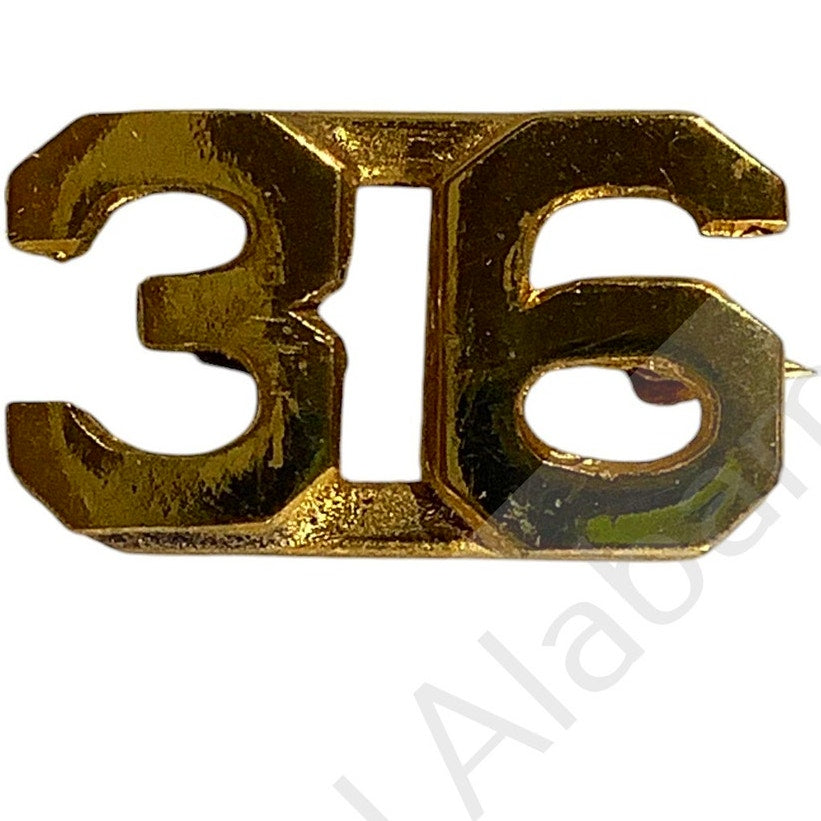 WWI Era Numeric "36", Brass Military C-Clasp Hat / Lapel / Collar Pins Set 3/8"H