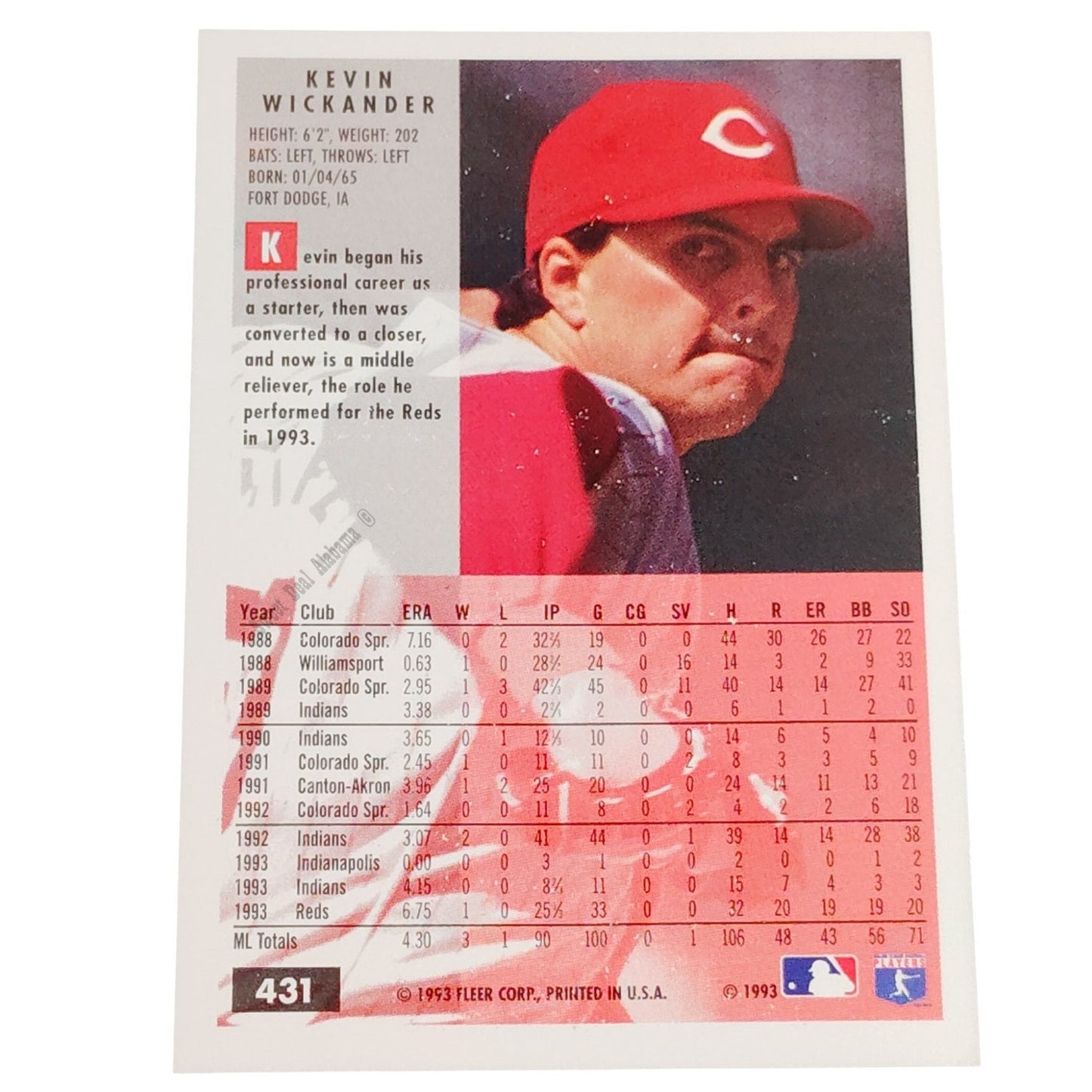 Kevin Wickander, Cincinnati Reds, #431, 1994 Fleer Baseball Collector's Card