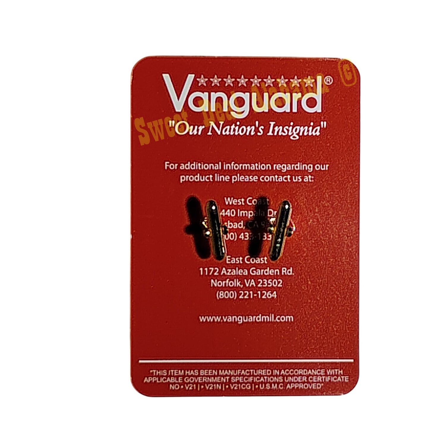 Vanguard Non-Commissioned Officer Cufflinks, Globe and Eagle, 5/8H" x 13/16"W