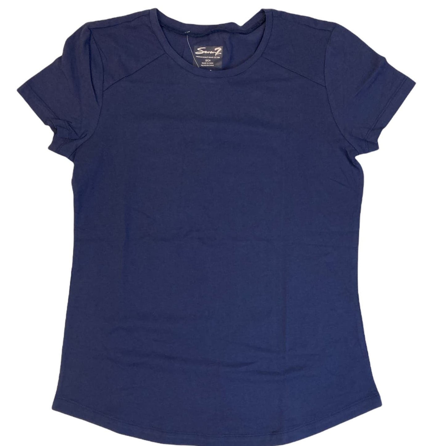 Seven7 Women Small Cotton Crew Neck Short Sleeve T-Shirt (Navy Blue)