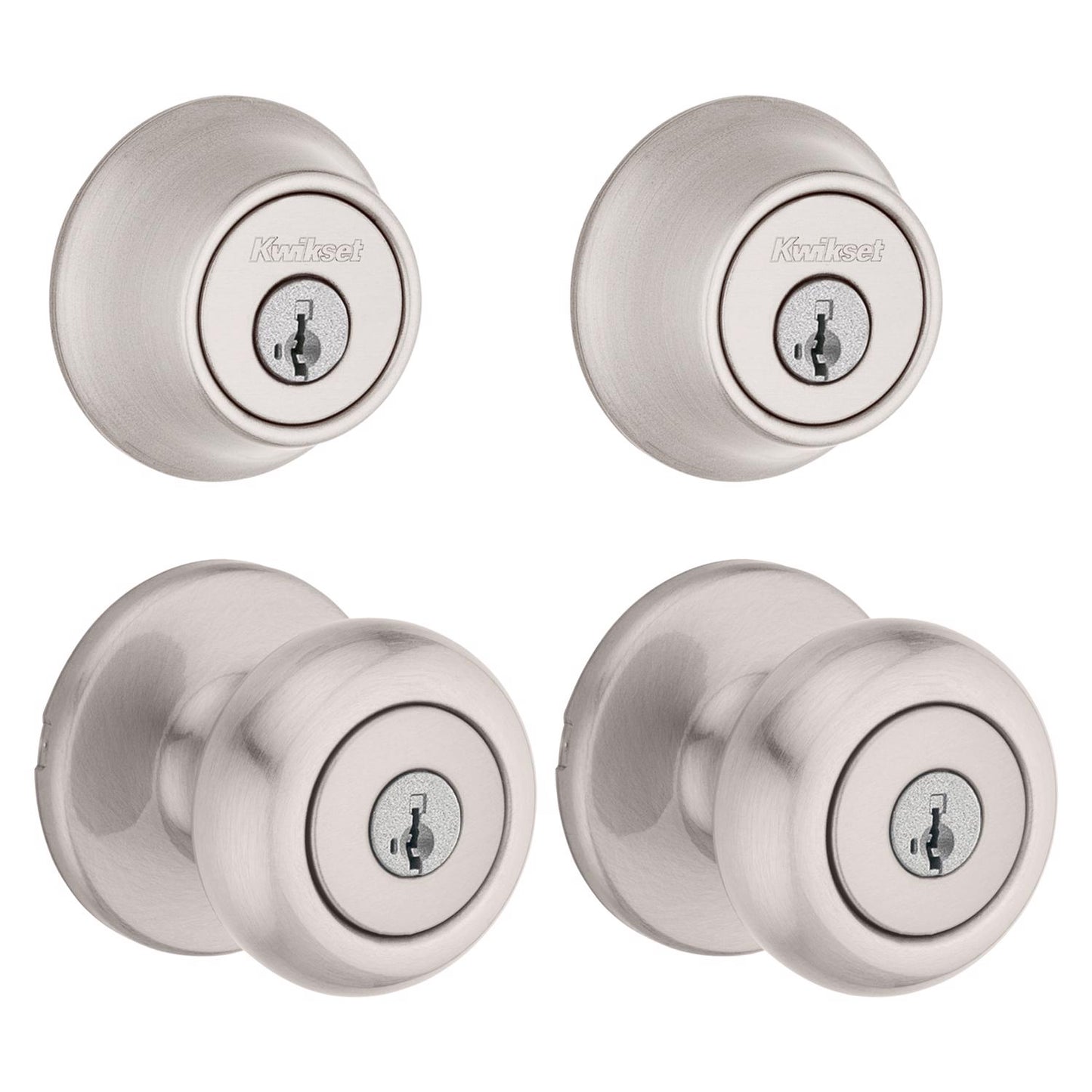 Kwikset (2-PK) Cove Satin Nickel Entry Door & Single Cylinder Deadbolt, SmartKey