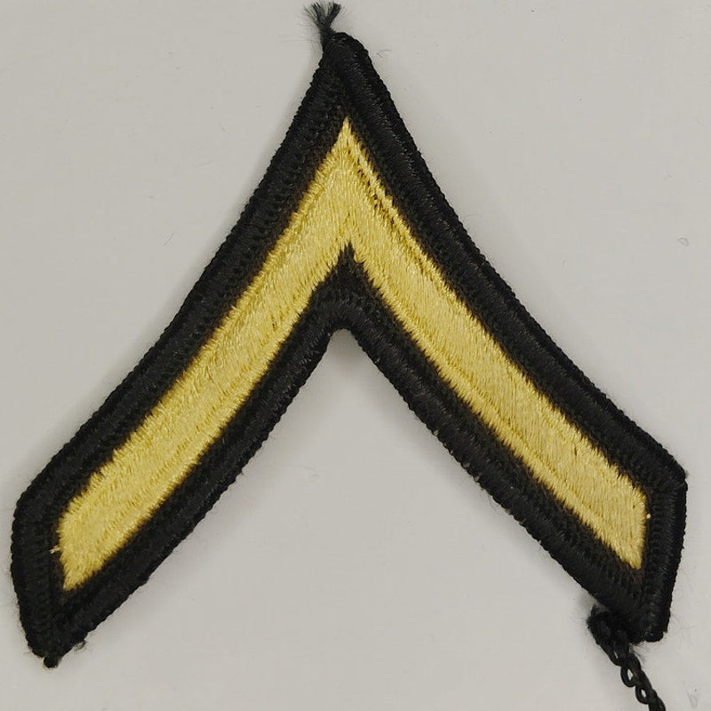 US Army Private E‑2 Rank Chevron Gold on Dark Green Single Sew‑On