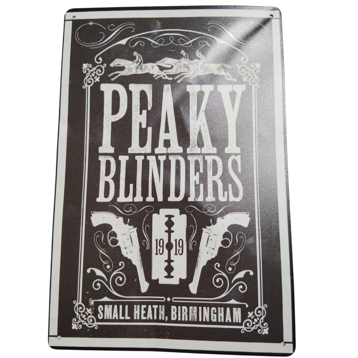 Peaky Blinders Tin Sign – 12"x8" Vintage Razor Blade & Revolver Design | Small Heath Birmingham