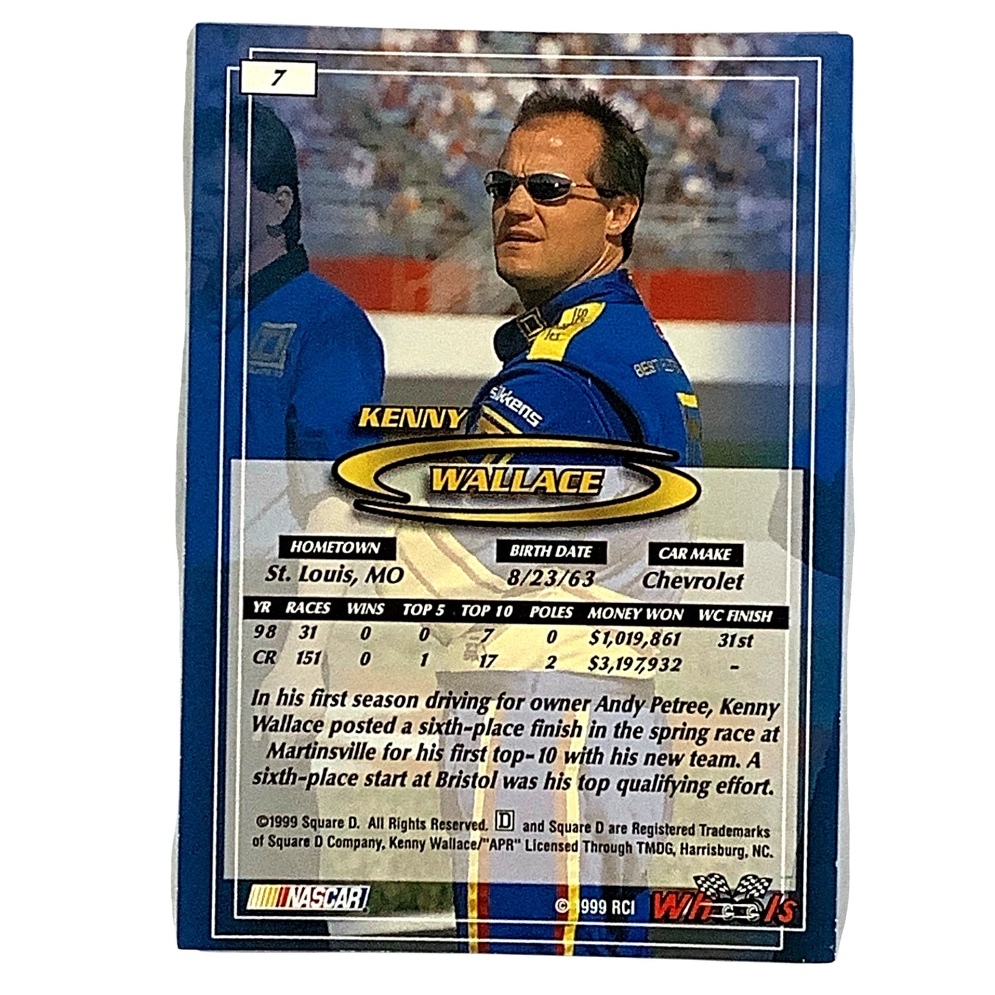 Kenny Wallace, Sponsor: Square D, Card 7, 1999 Wheels NASCAR Winston Cup, NM+