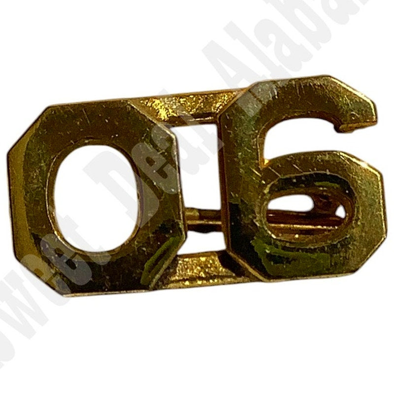 WWI Era Numeric "06", Brass Military C-Clasp Hat / Lapel / Collar Pin 3/8"H