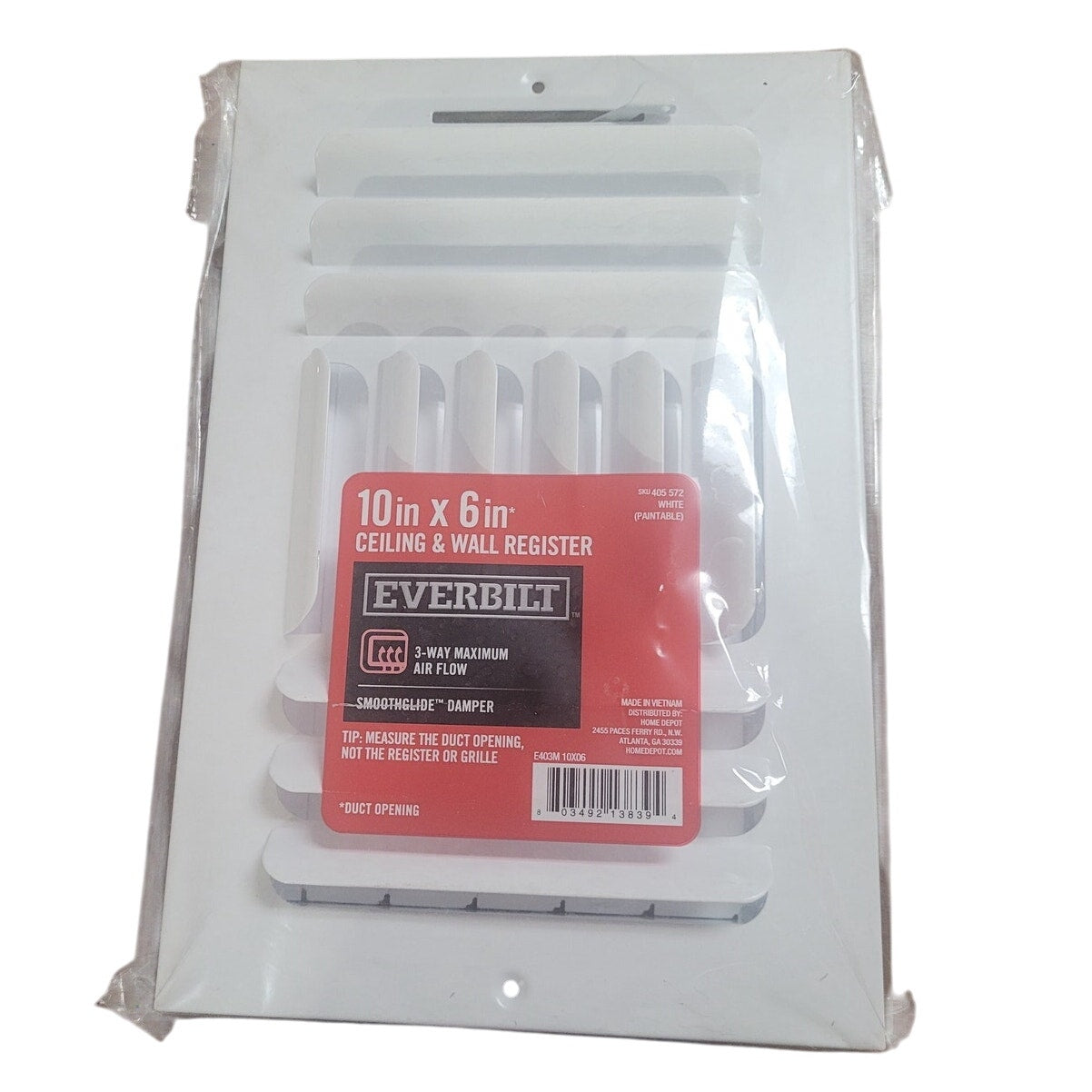 10 in. X 6 in. 3-Way Steel Fixed Curved Blade Wall/Ceiling Register in White