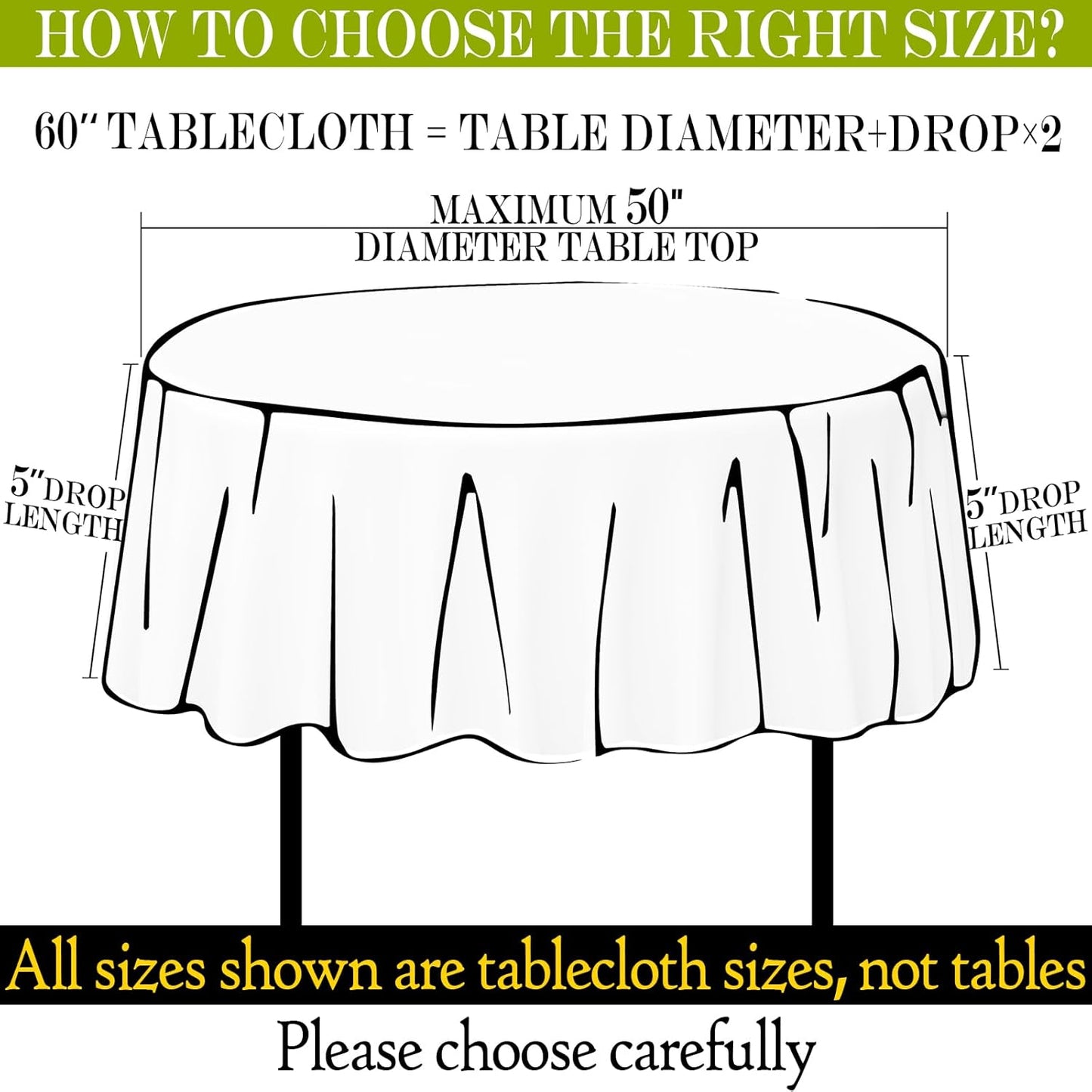 60 Inch Round Tablecloth – Black Polyester, Fits Max 50 Inch Diameter Table Top